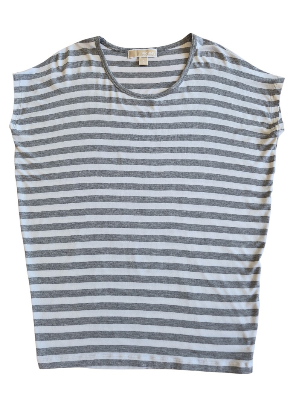 Michael Kors Women's Gray White Striped Knit Capped Sleeve Shirt Size S